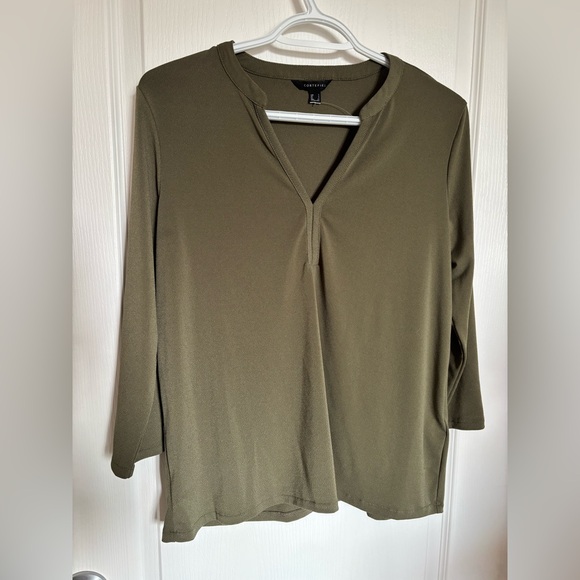 Cortefiel Tops - Elegant Olive V-Neck Blouse